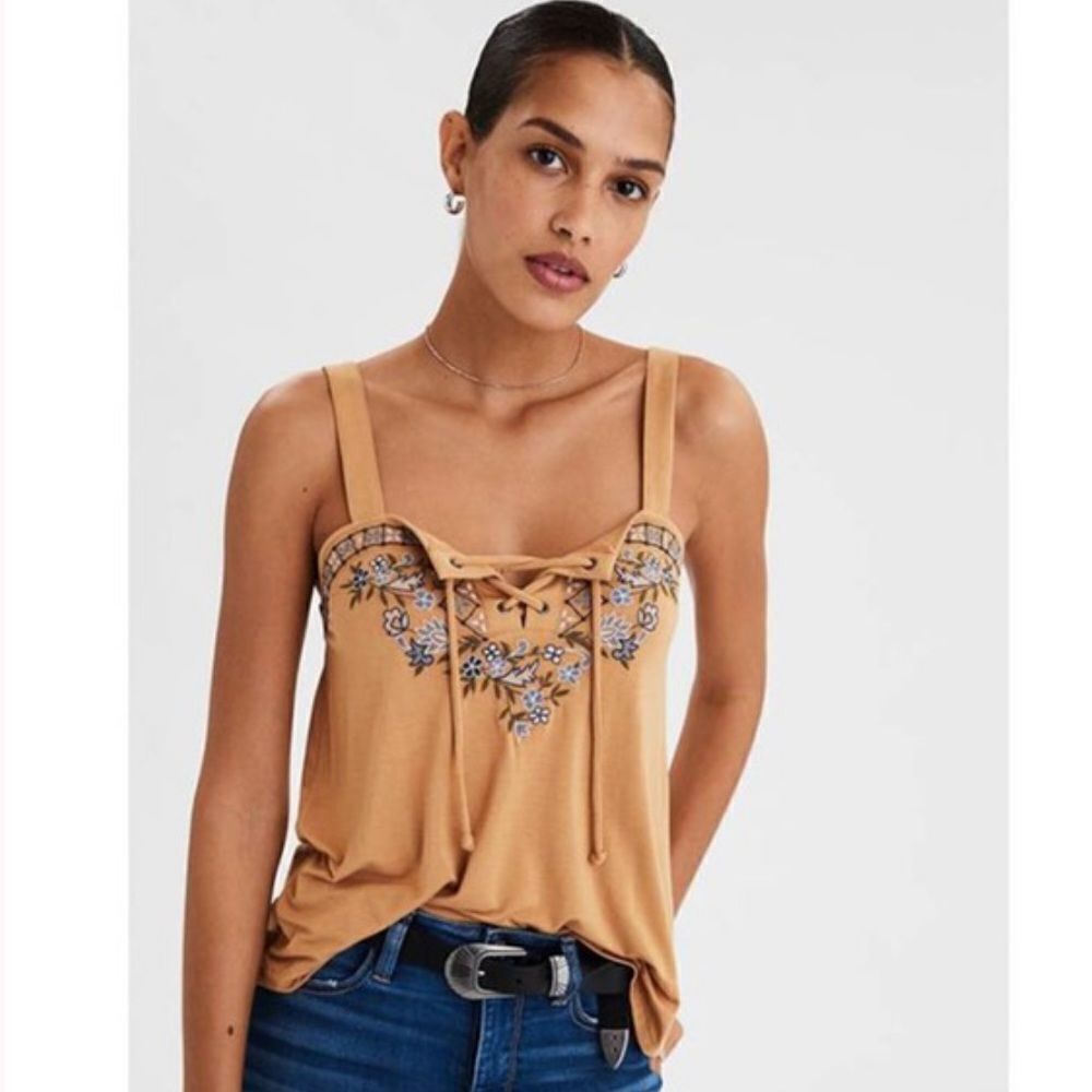 ✨HP✨American Eagle Embroidered Lace Up Tank✨ - Picture 5 of 5